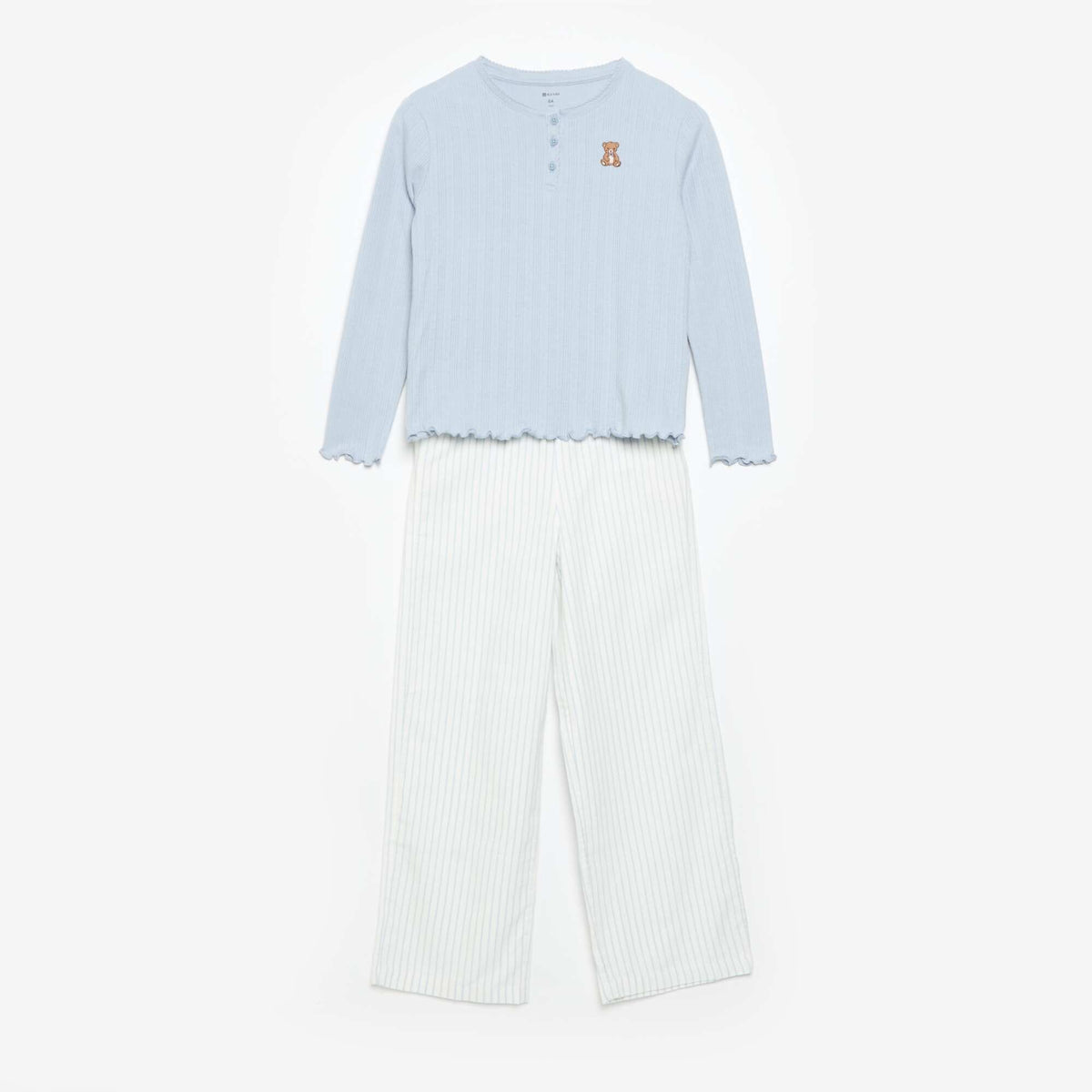 T-shirt en maille pointelle à manches longues BLEU