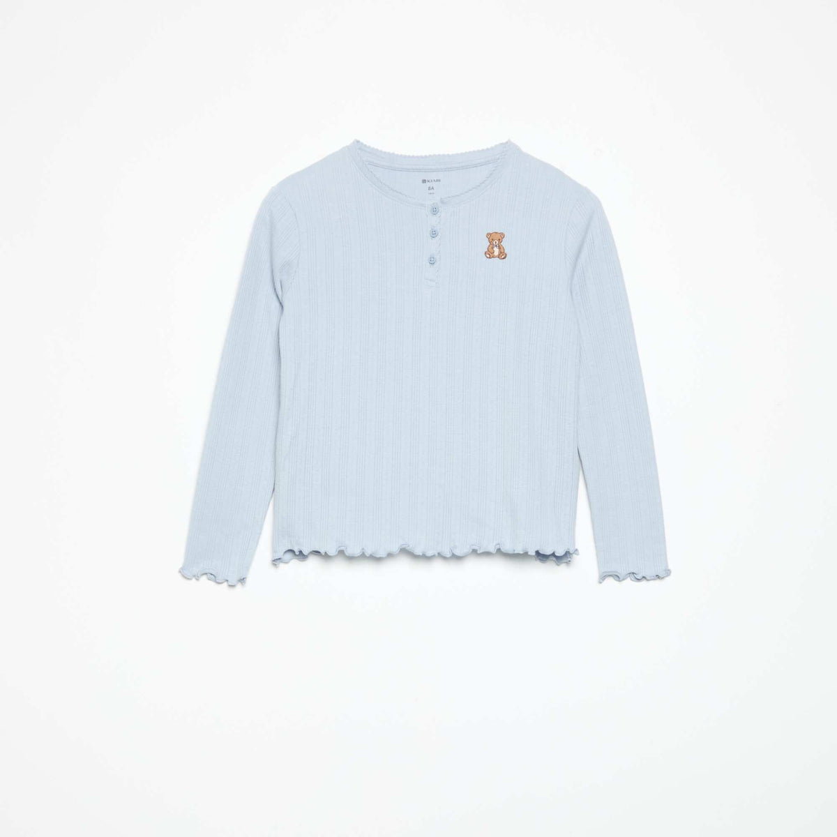 T-shirt en maille pointelle à manches longues BLEU
