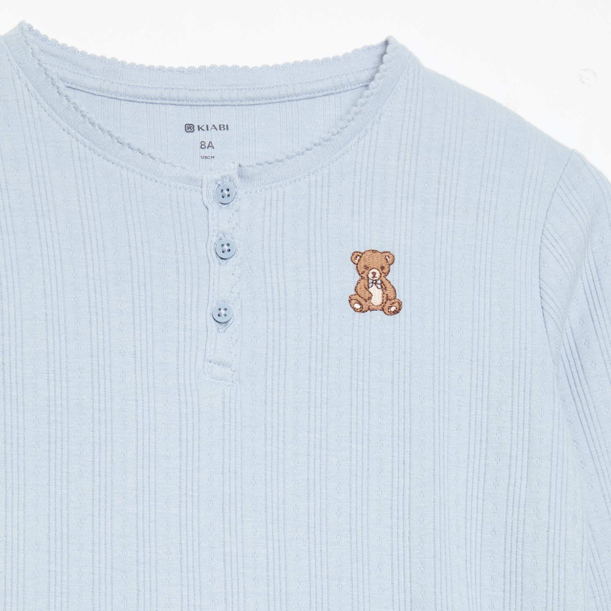 T-shirt en maille pointelle à manches longues BLEU