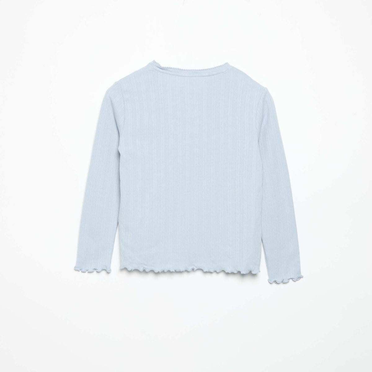 T-shirt en maille pointelle à manches longues BLEU