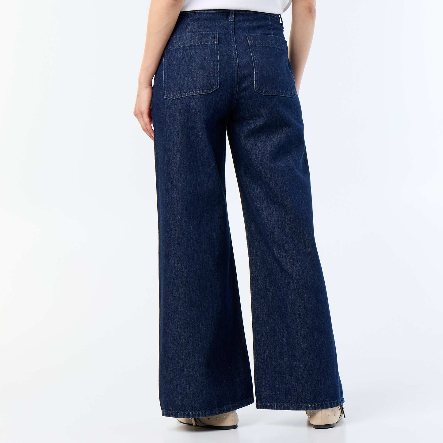 Pantalon denim brut wide leg avec boutons dorés BLEU