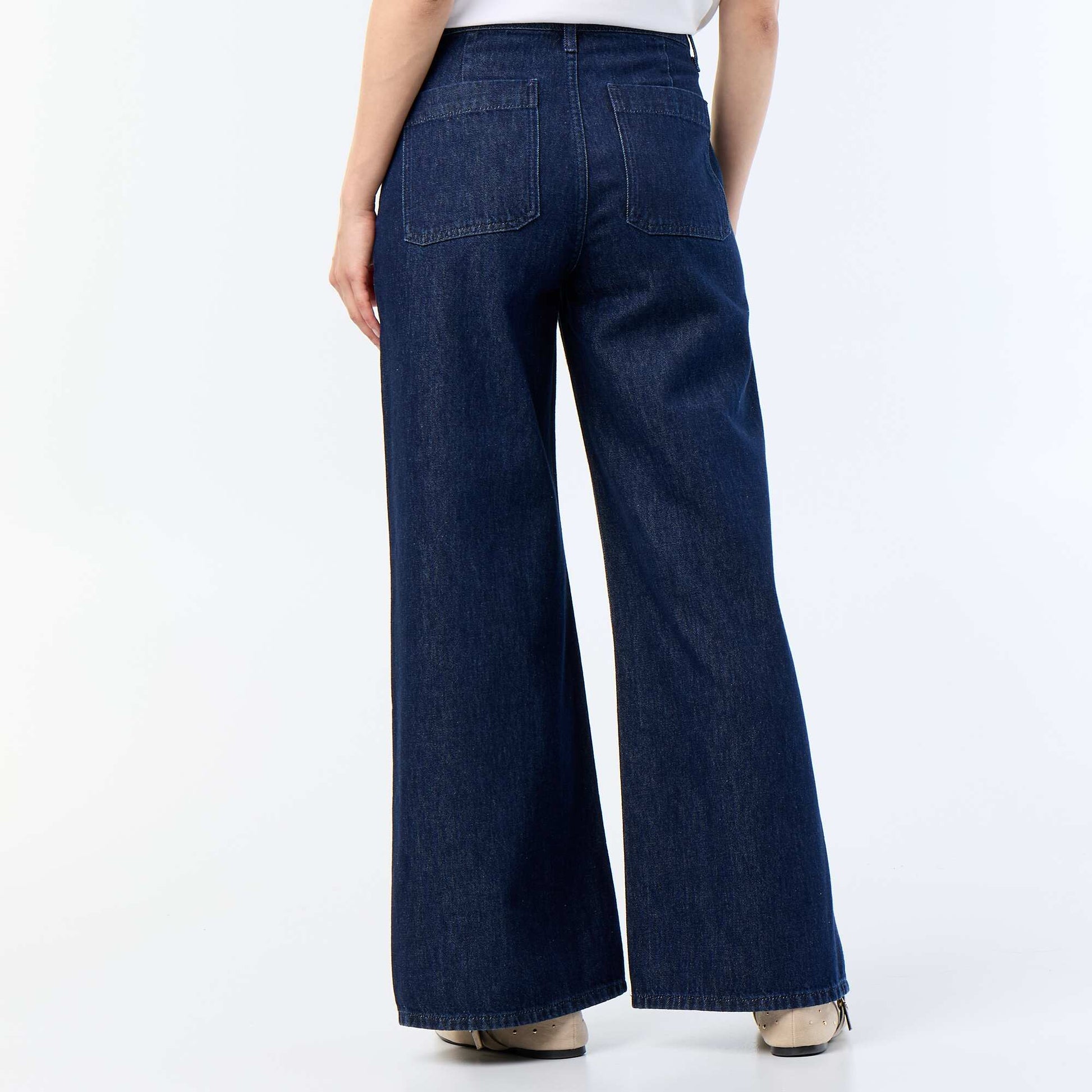Pantalon denim brut wide leg avec boutons dorés BLEU