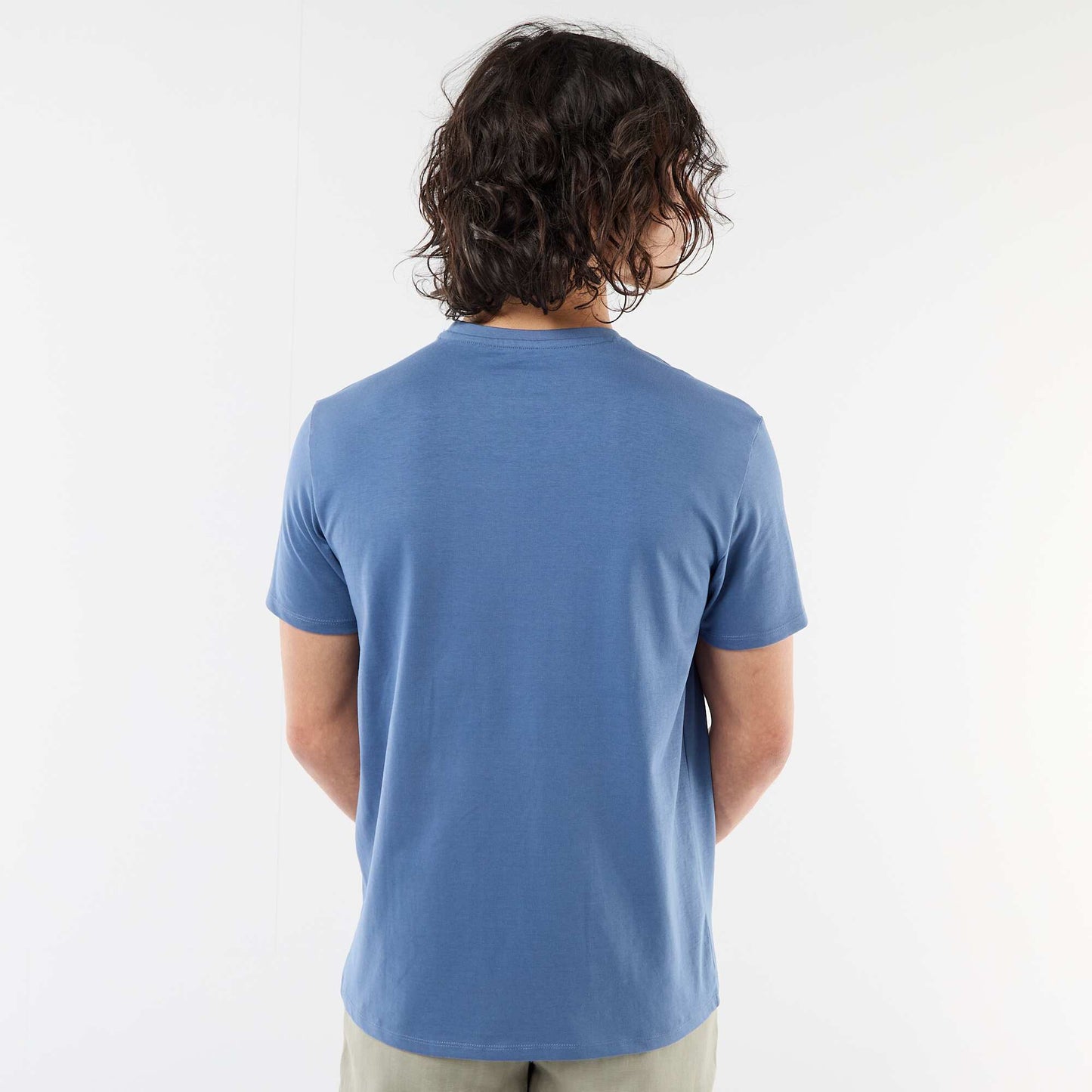 T-shirt uni à manches courtes avec broderie BLEU