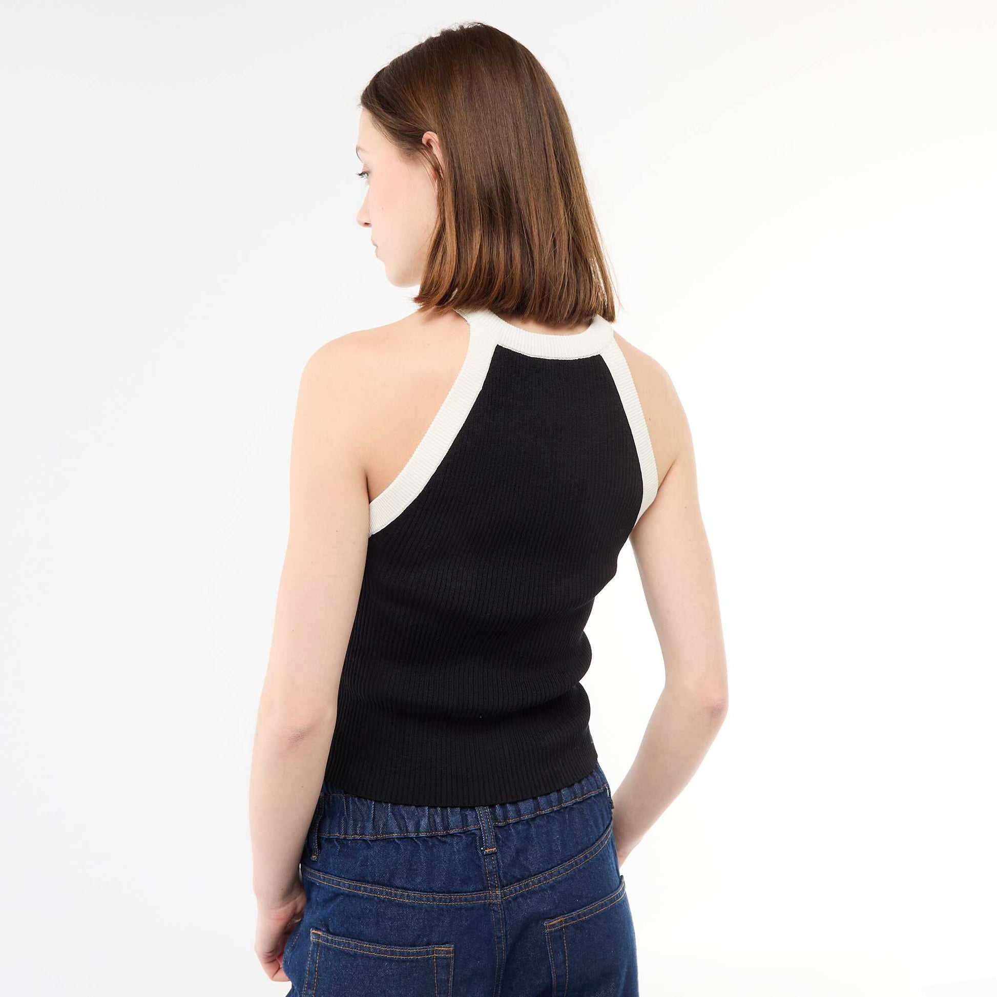 Top en maille à emmanchures américaines NOIR