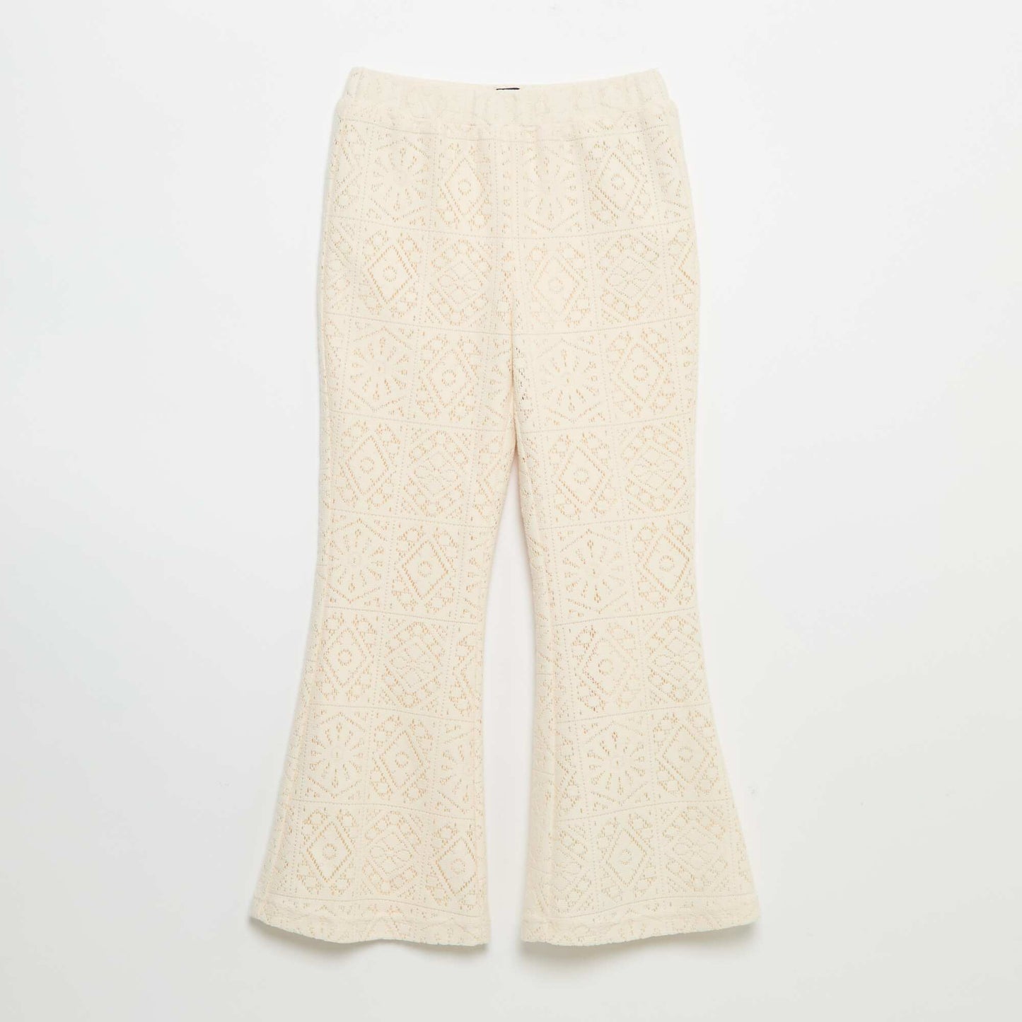 Pantalon en maille effet crochet coupe flare BEIGE