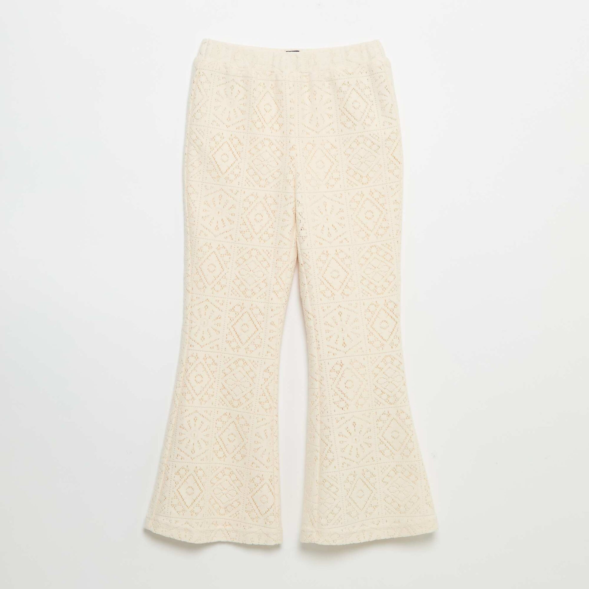 Pantalon en maille effet crochet coupe flare BEIGE