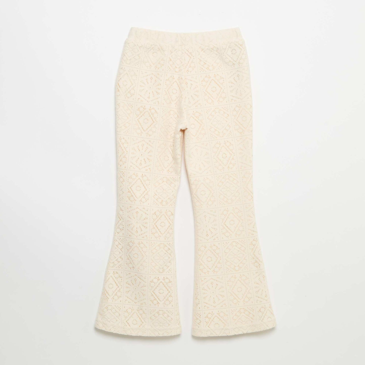 Pantalon en maille effet crochet coupe flare BEIGE
