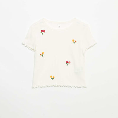 T-shirt brodé à manches courtes BLANC