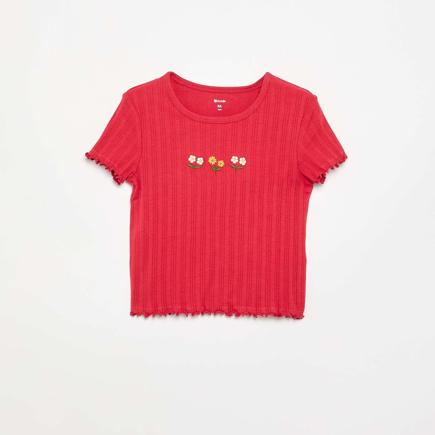 T-shirt brodé à manches courtes ROUGE