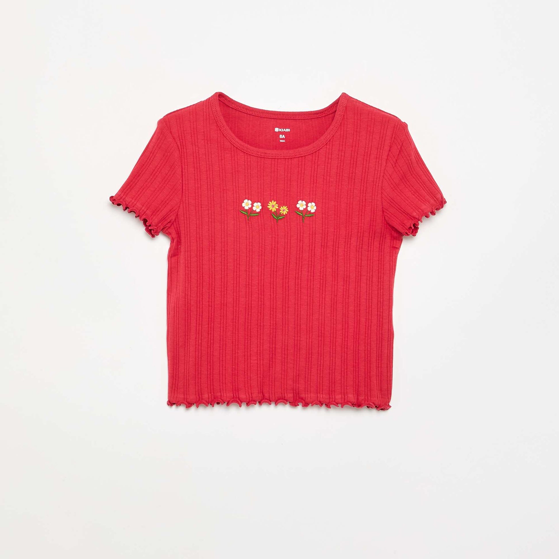 T-shirt brodé à manches courtes ROUGE