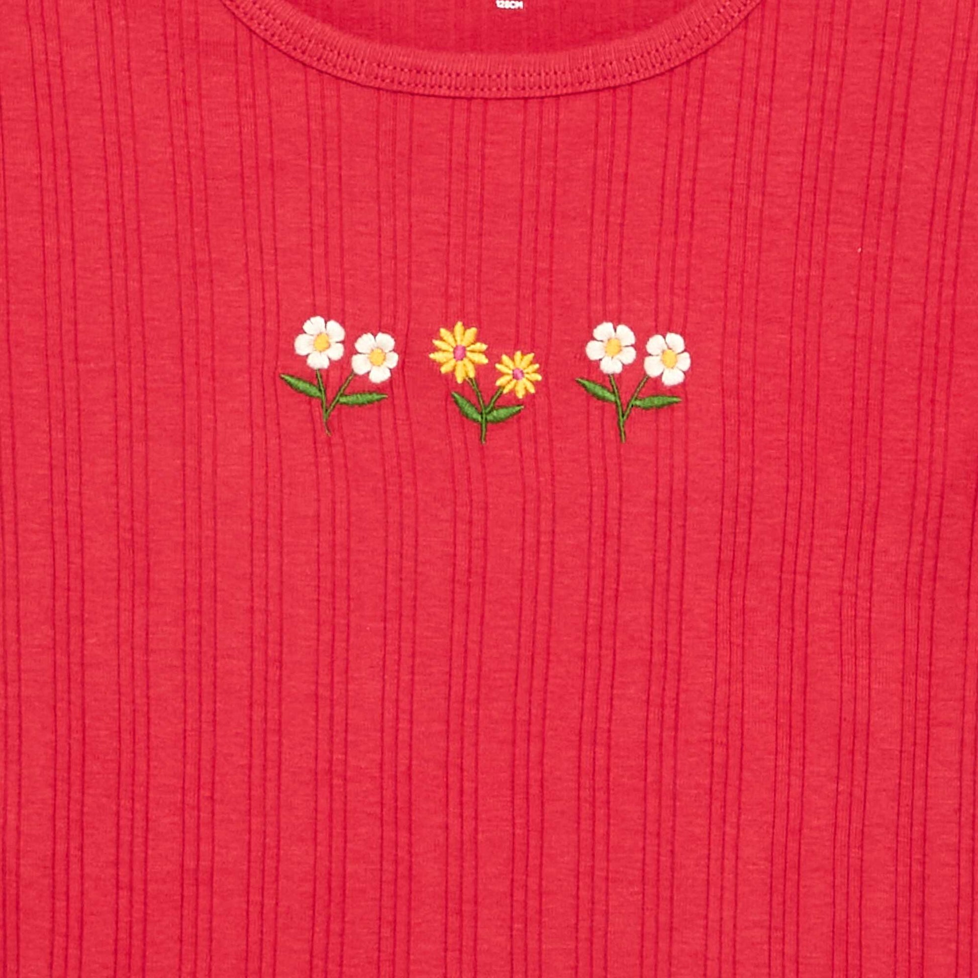 T-shirt brodé à manches courtes ROUGE