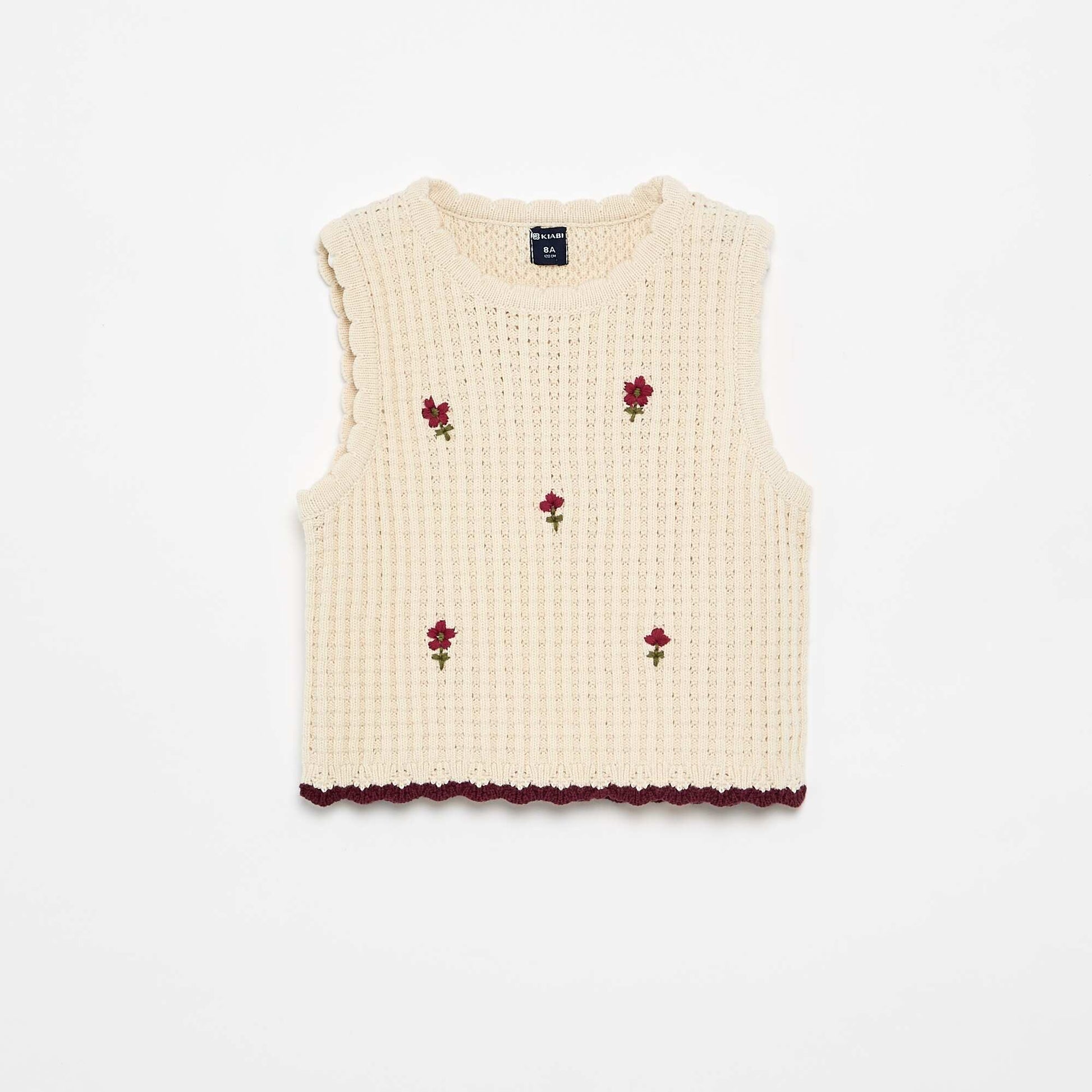T-shirt sans manches en crochet avec des détails brodés BEIGE