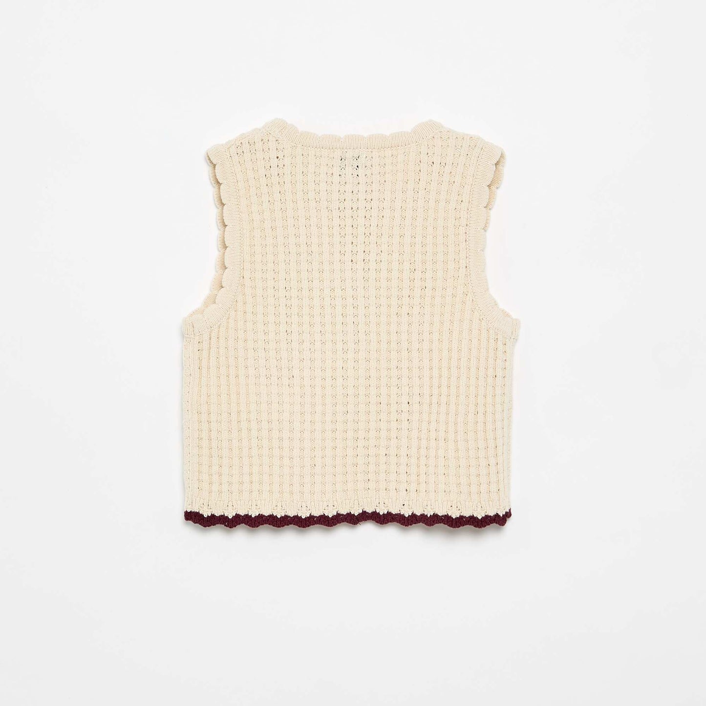 T-shirt sans manches en crochet avec des détails brodés BEIGE