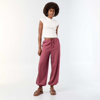 Pantalon coupe balloon uni avec 2 poches ROSE