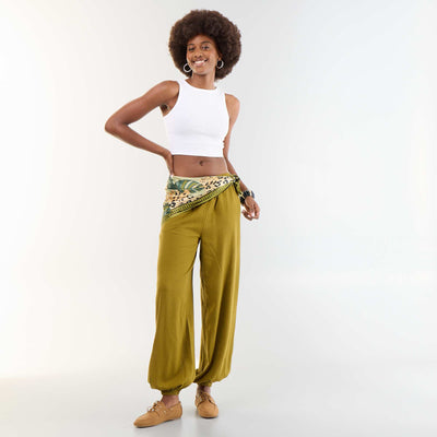 Pantalon coupe balloon uni avec 2 poches VERT