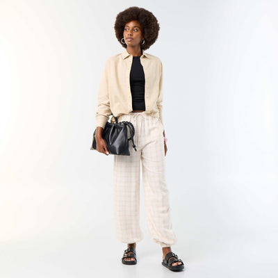 Pantalon coupe balloon uni avec 2 poches BEIGE