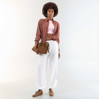 Pantalon coupe balloon uni avec 2 poches BLANC