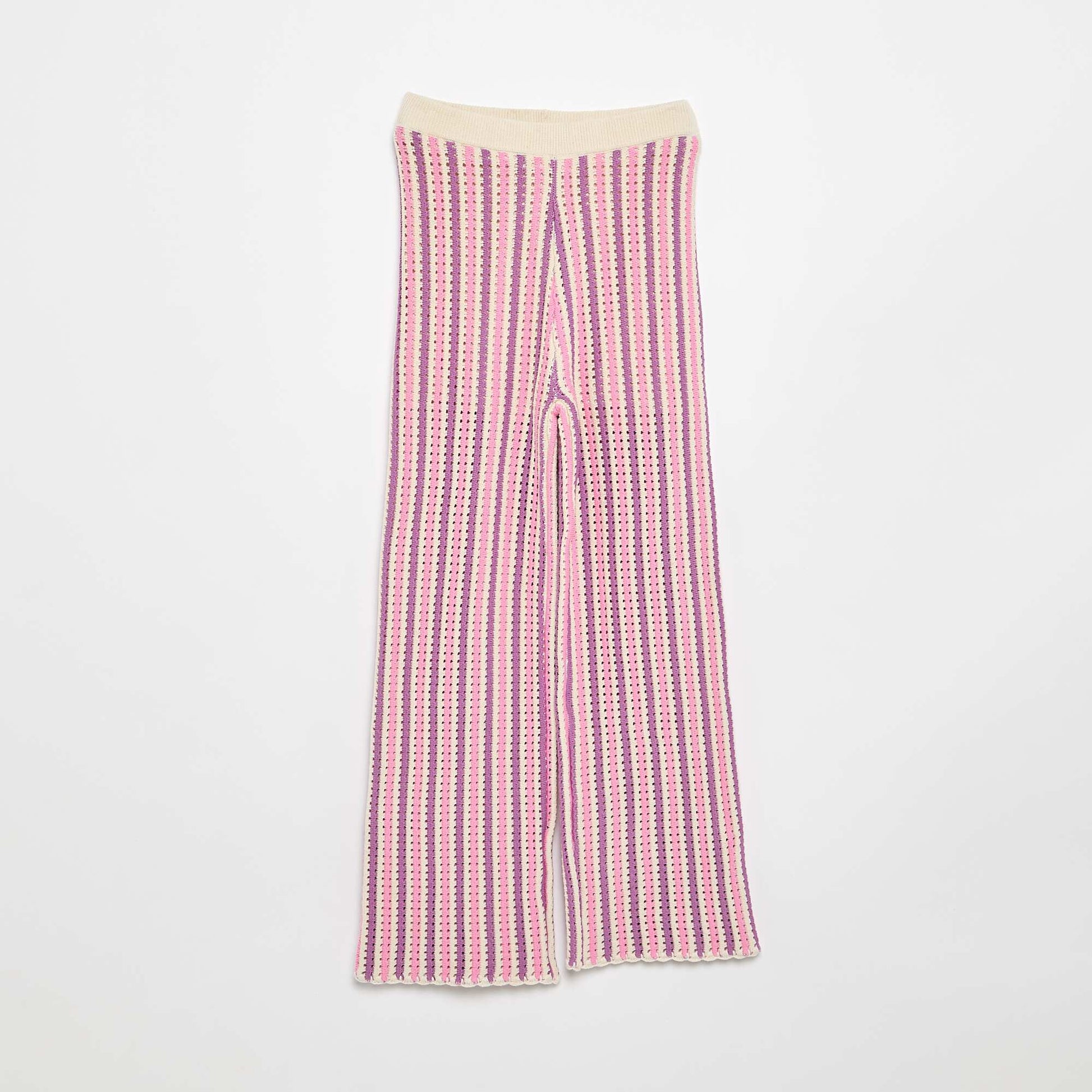 Pantalon en maille effet crochet à rayures VIOLET