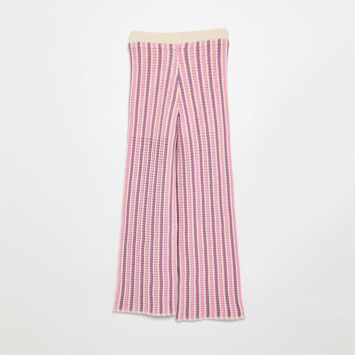 Pantalon en maille effet crochet à rayures VIOLET