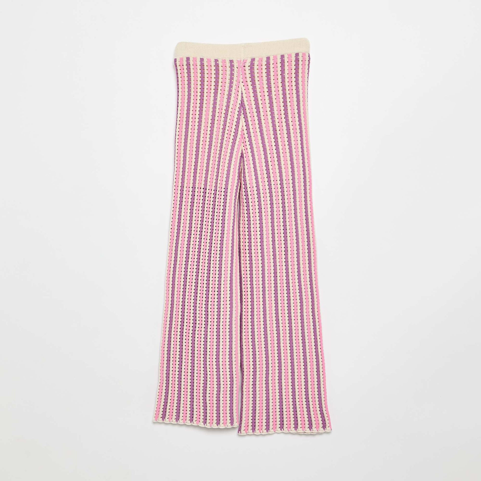 Pantalon en maille effet crochet à rayures VIOLET