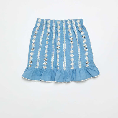 Jupe à broderies coupe genoux BLEU