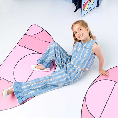 Pantalon large avec broderies anglaises BLEU