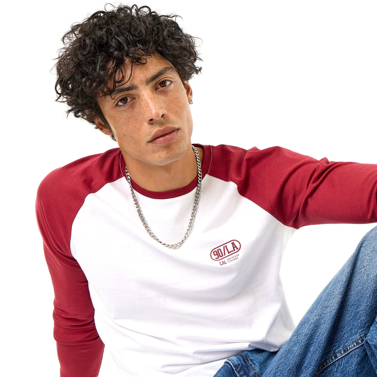 T-shirt imprimé avec manches longues raglan ROUGE