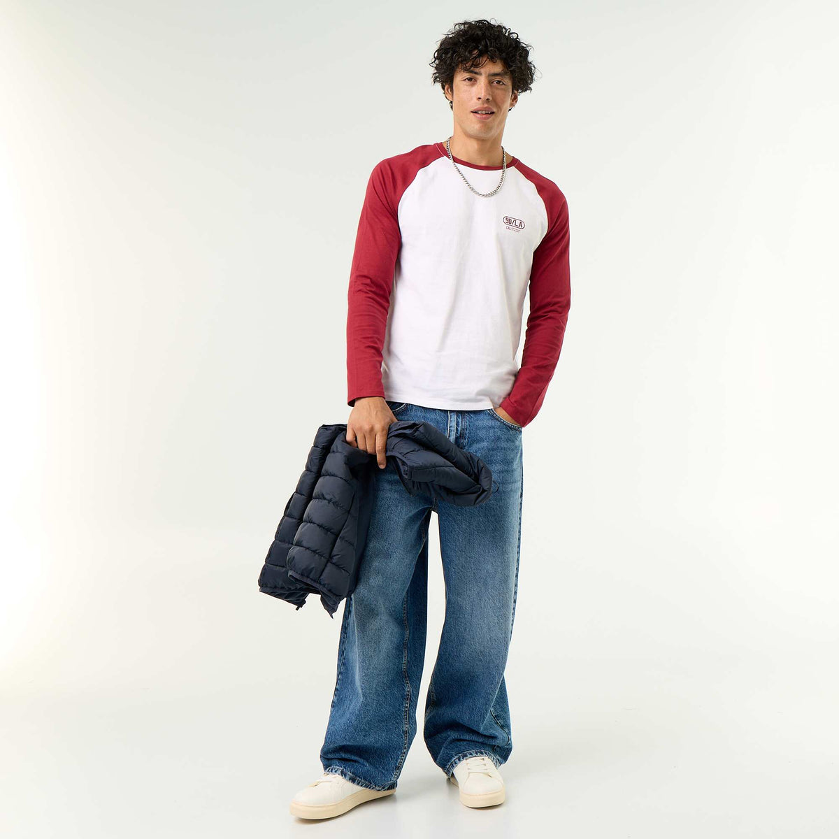 T-shirt imprimé avec manches longues raglan ROUGE