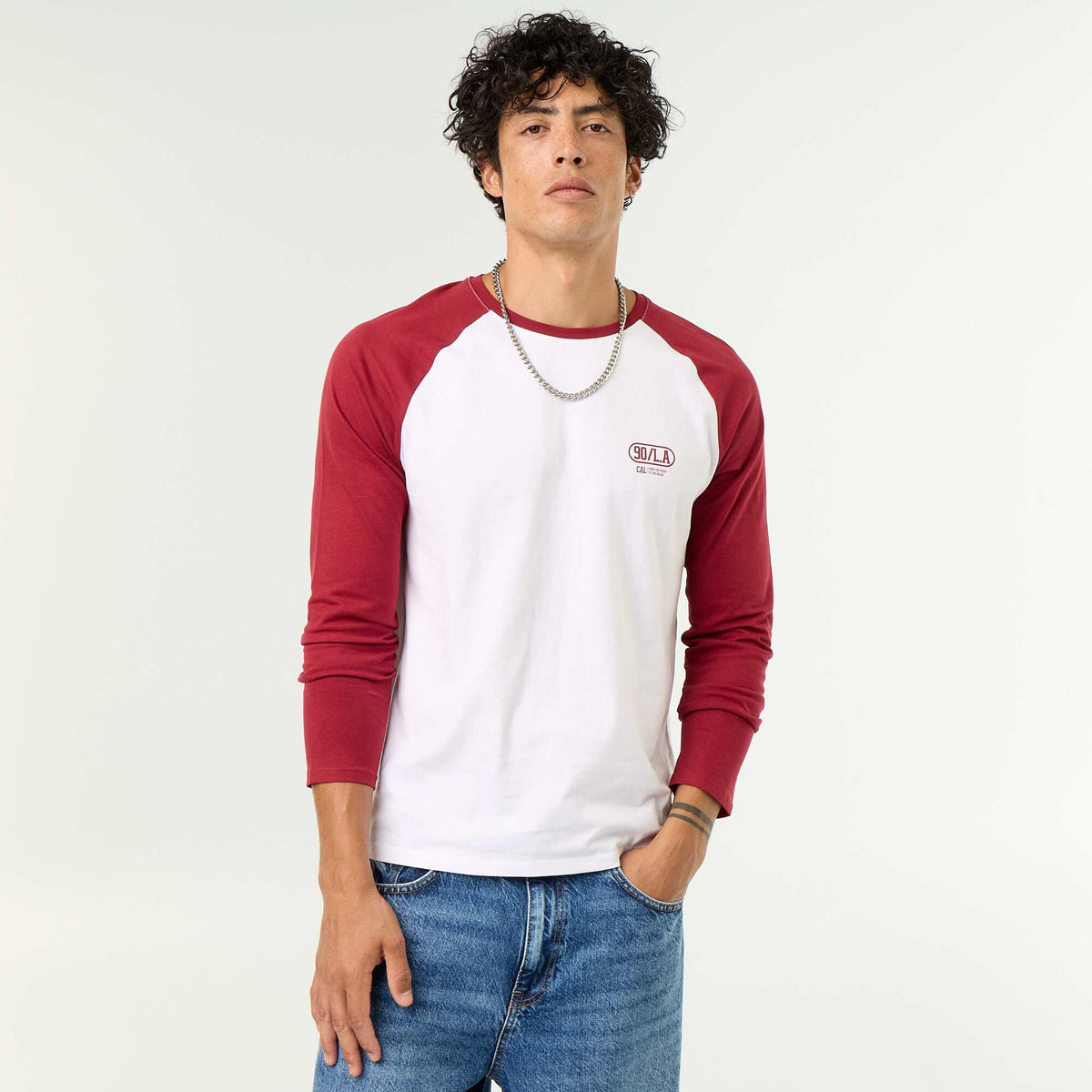 T-shirt imprimé avec manches longues raglan ROUGE