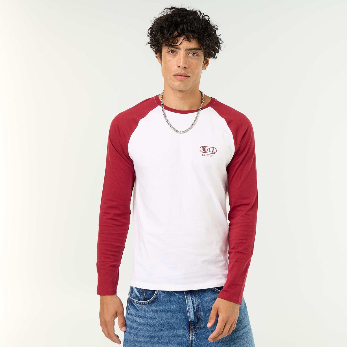 T-shirt imprimé avec manches longues raglan ROUGE