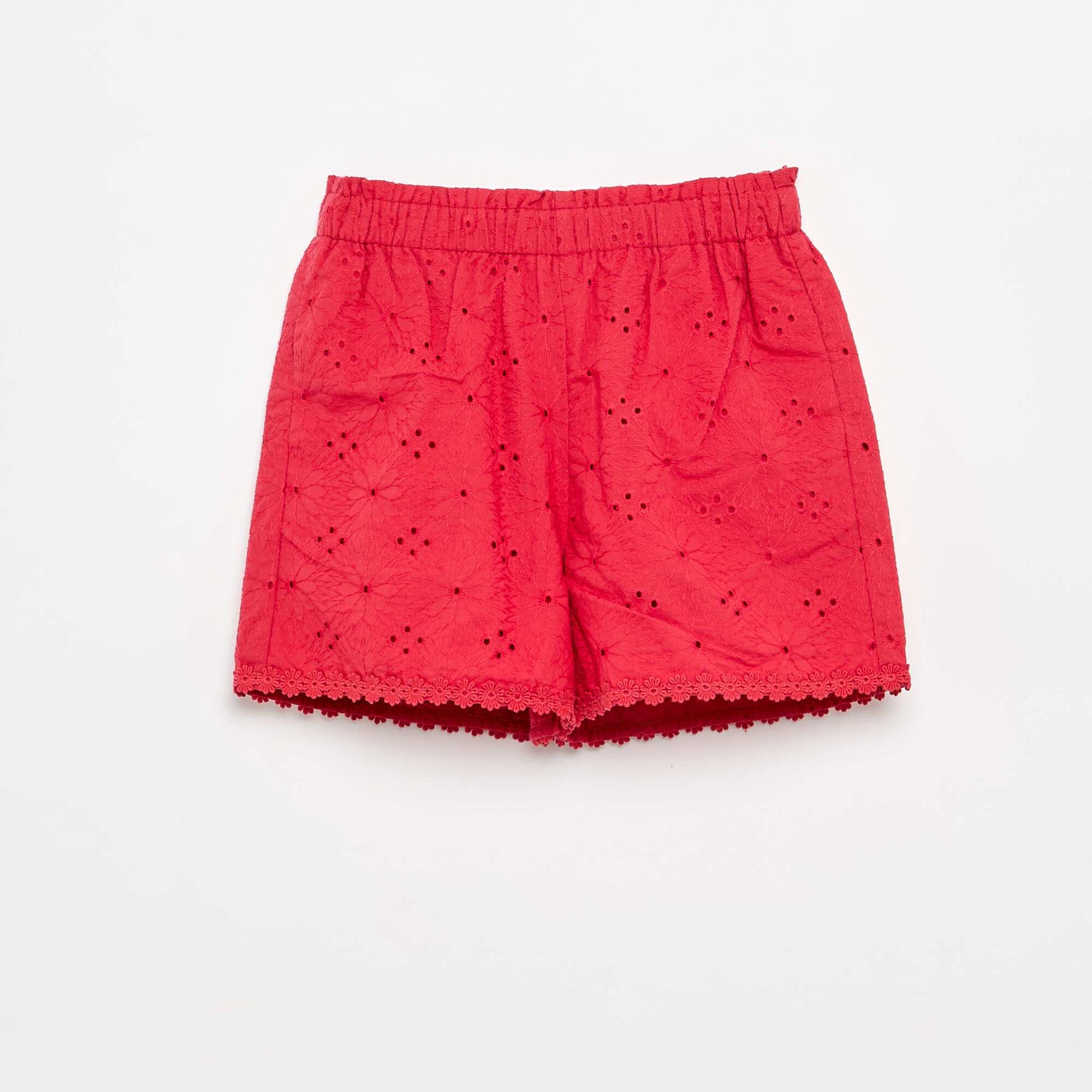 Short rouge avec broderies anglaises ROUGE