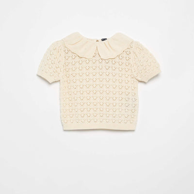 Pull ajouré manches courtes col claudine BEIGE