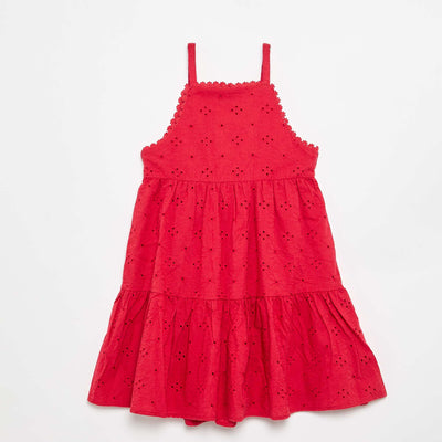 Robe à bretelles et broderies anglaises ROUGE