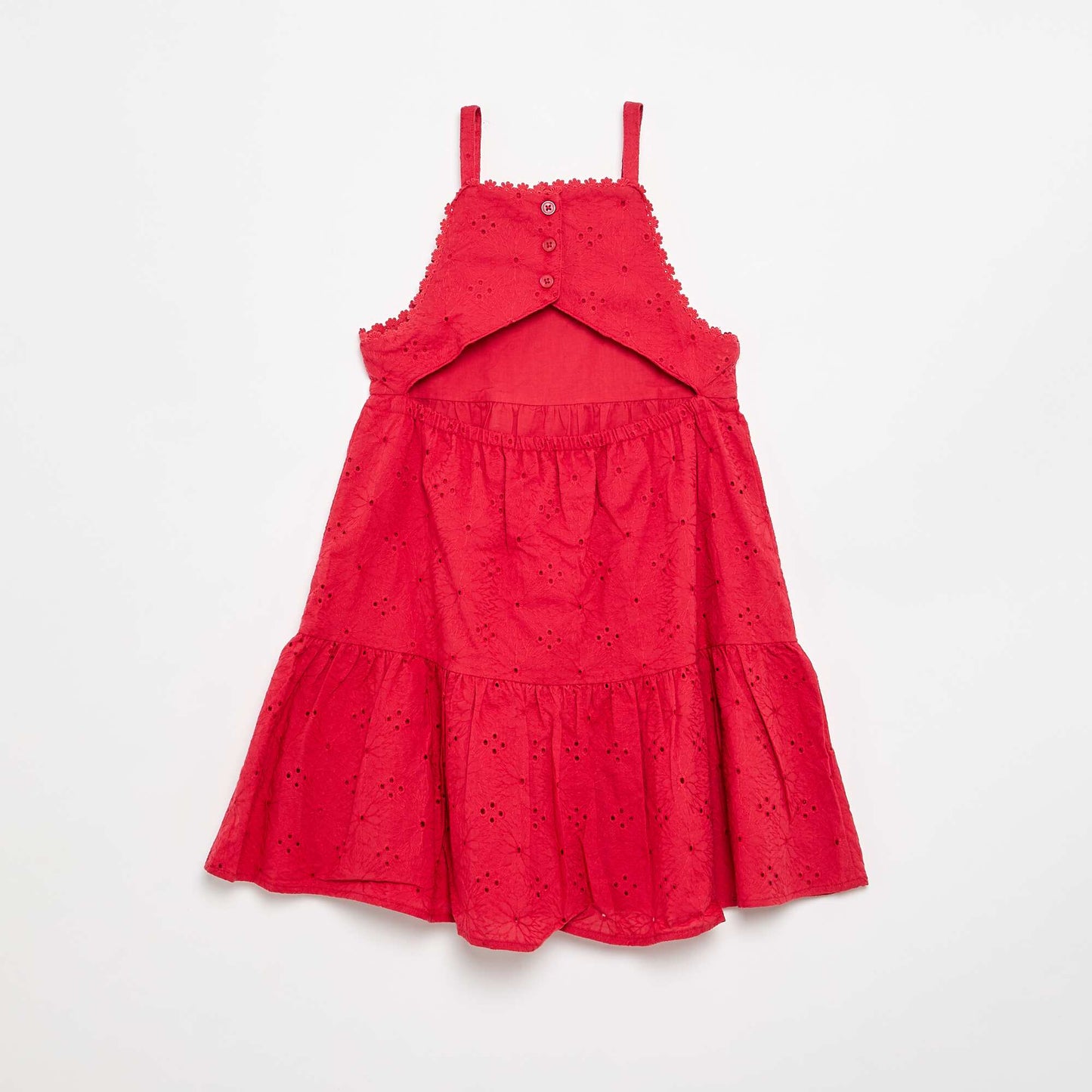Robe à bretelles et broderies anglaises ROUGE