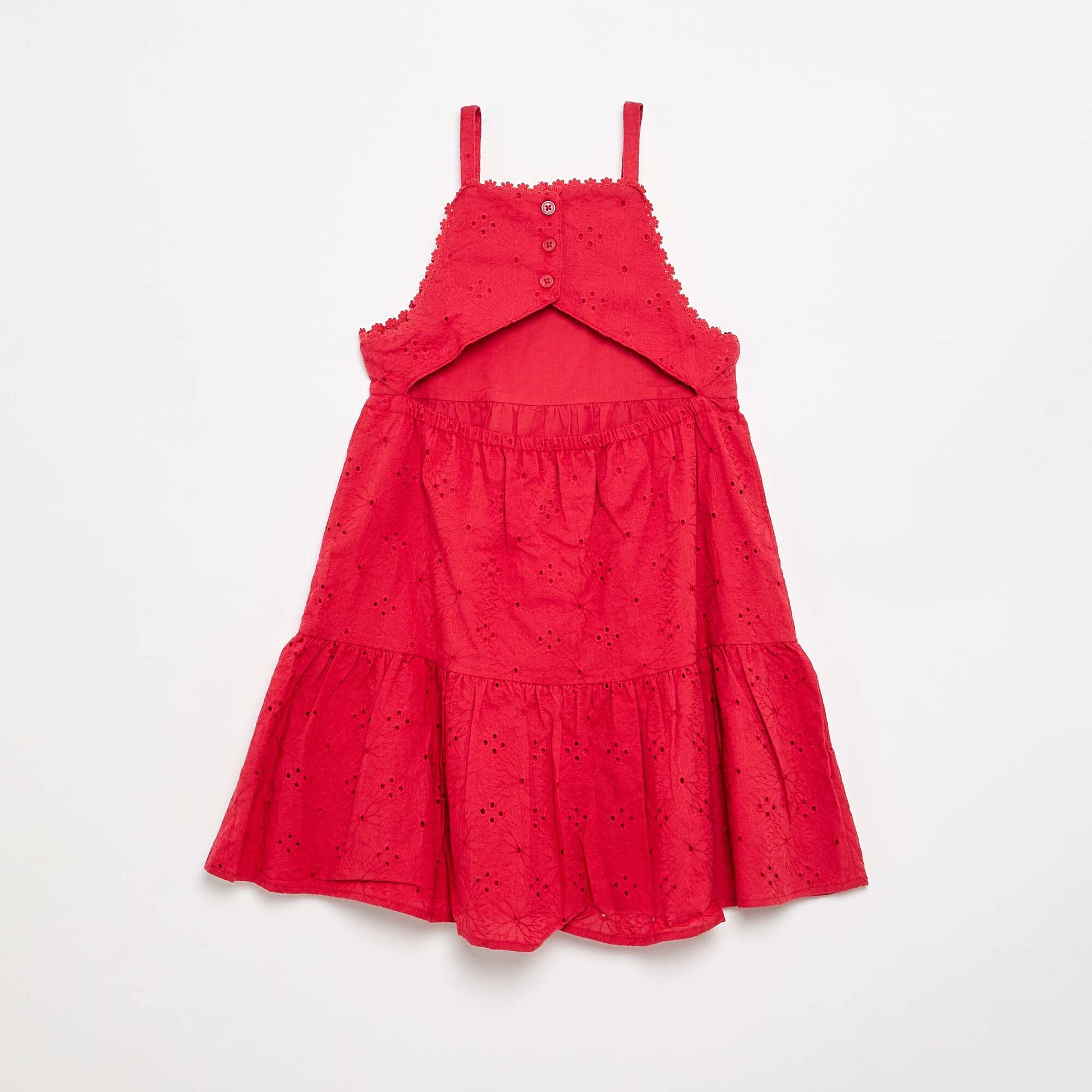 Robe à bretelles et broderies anglaises ROUGE