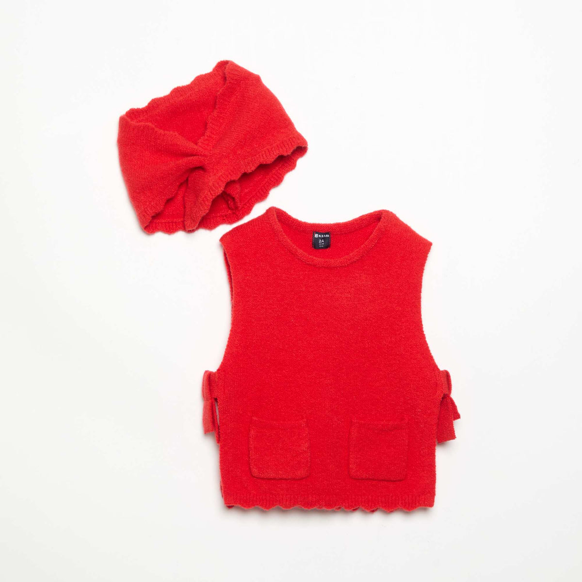 Pull sans manches avec écharpe amovible ROUGE