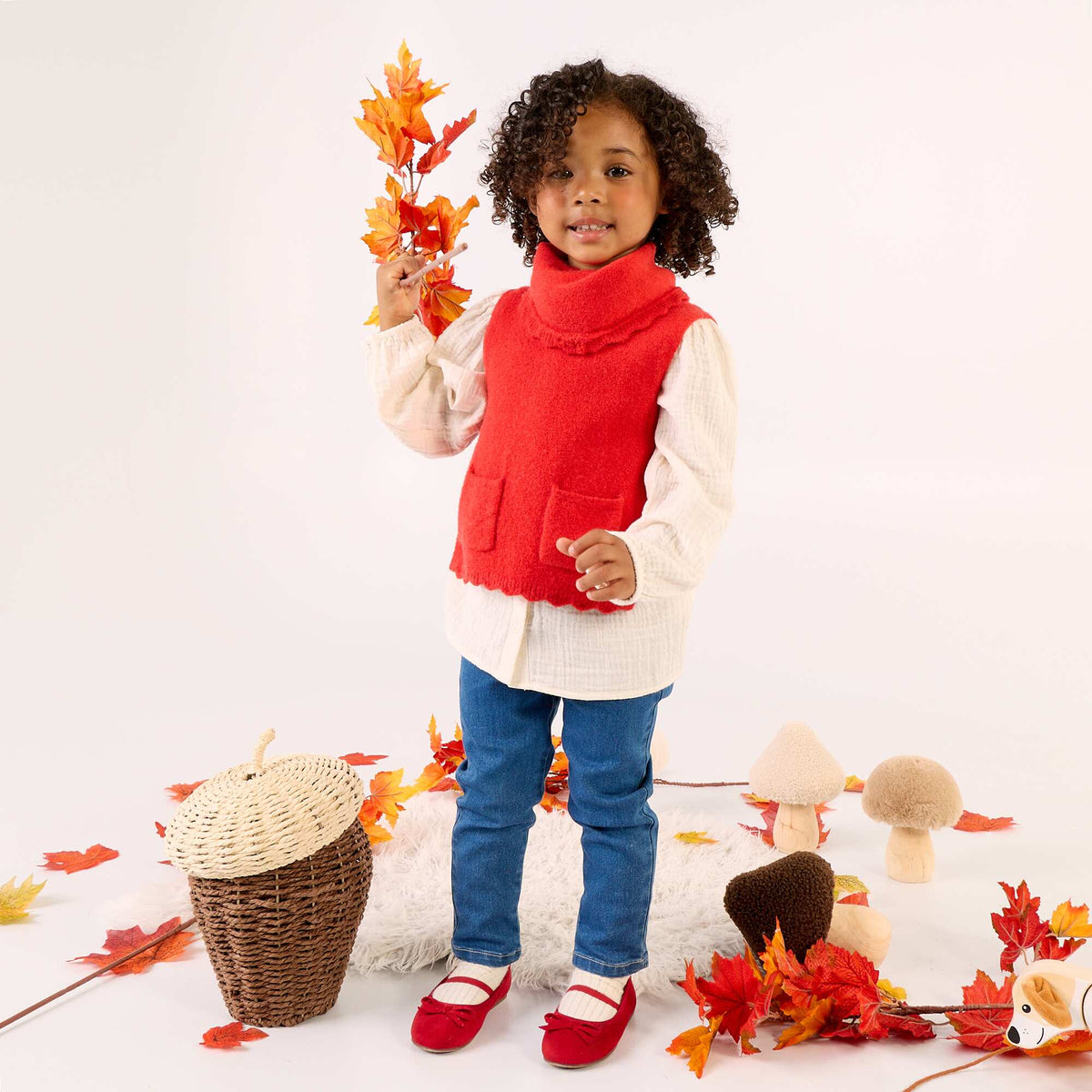 Pull sans manches avec écharpe amovible ROUGE