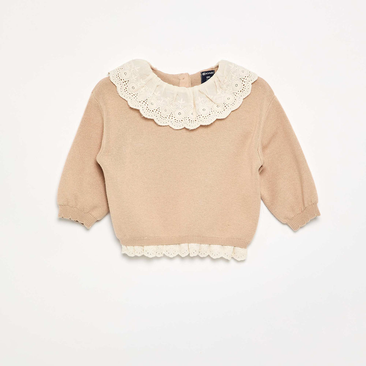 Pull avec col fantaisie en broderie anglaise BEIGE