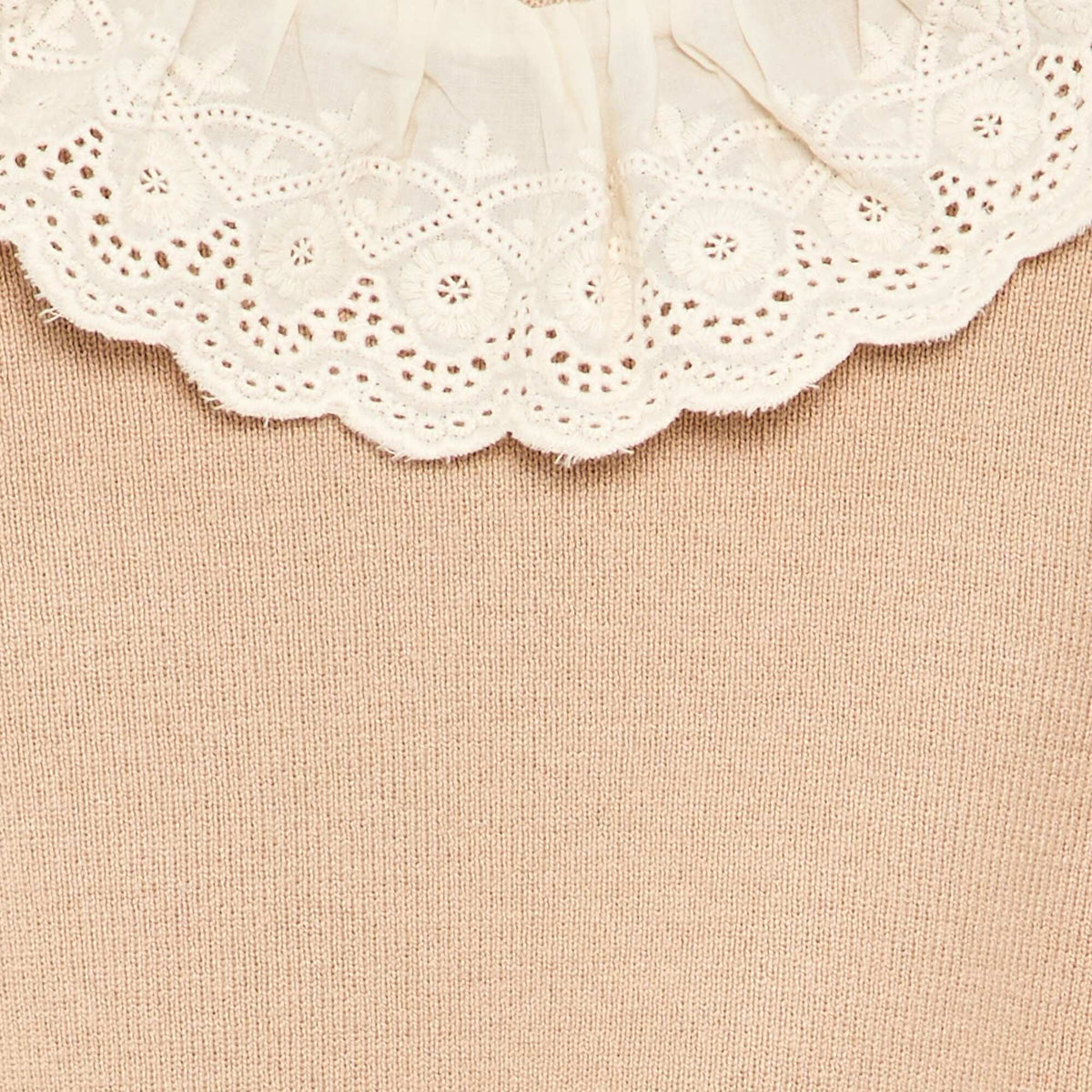Pull avec col fantaisie en broderie anglaise BEIGE