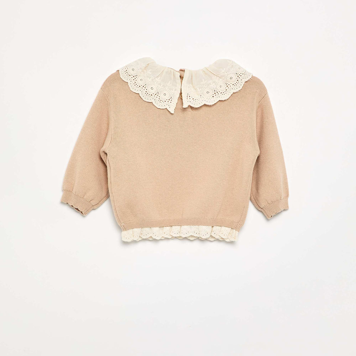Pull avec col fantaisie en broderie anglaise BEIGE