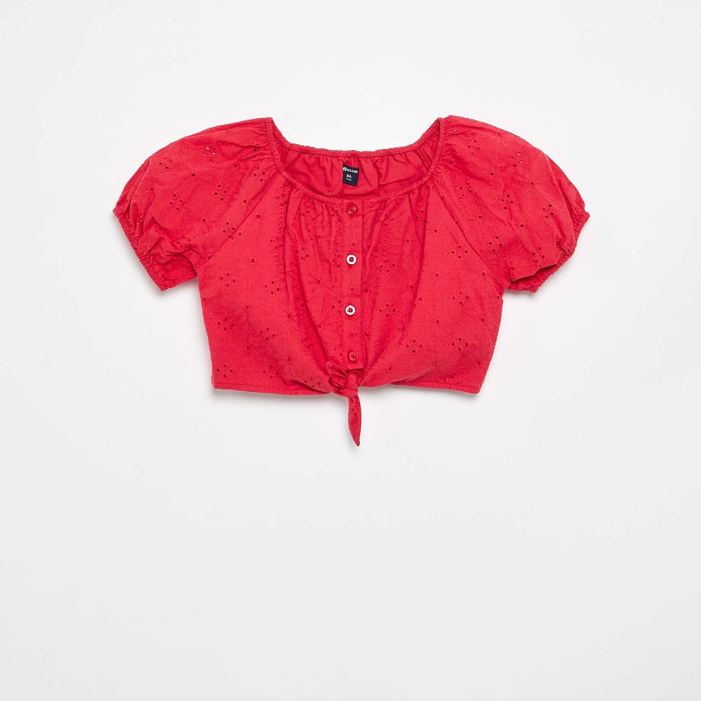 Blouse unie avec broderies anglaises ROUGE