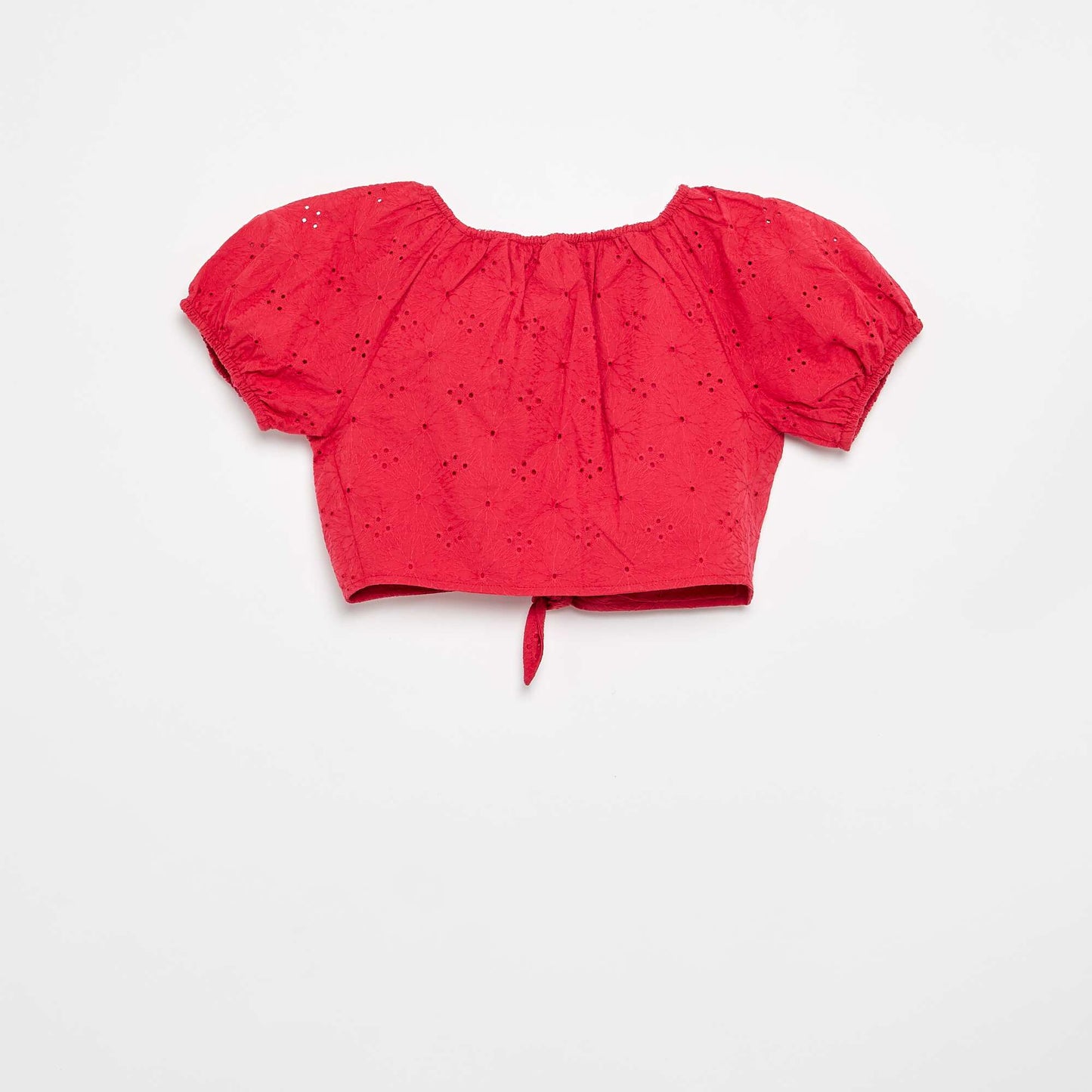 Blouse unie avec broderies anglaises ROUGE