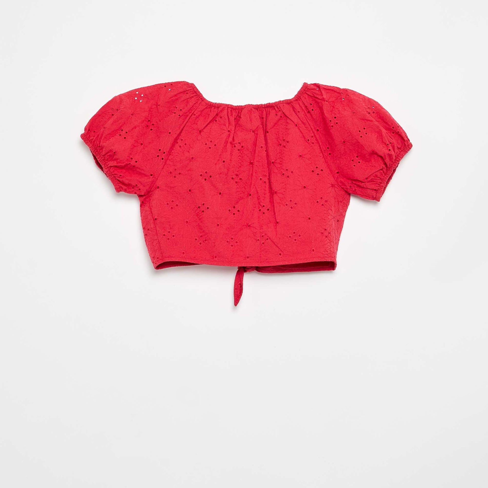 Blouse unie avec broderies anglaises ROUGE