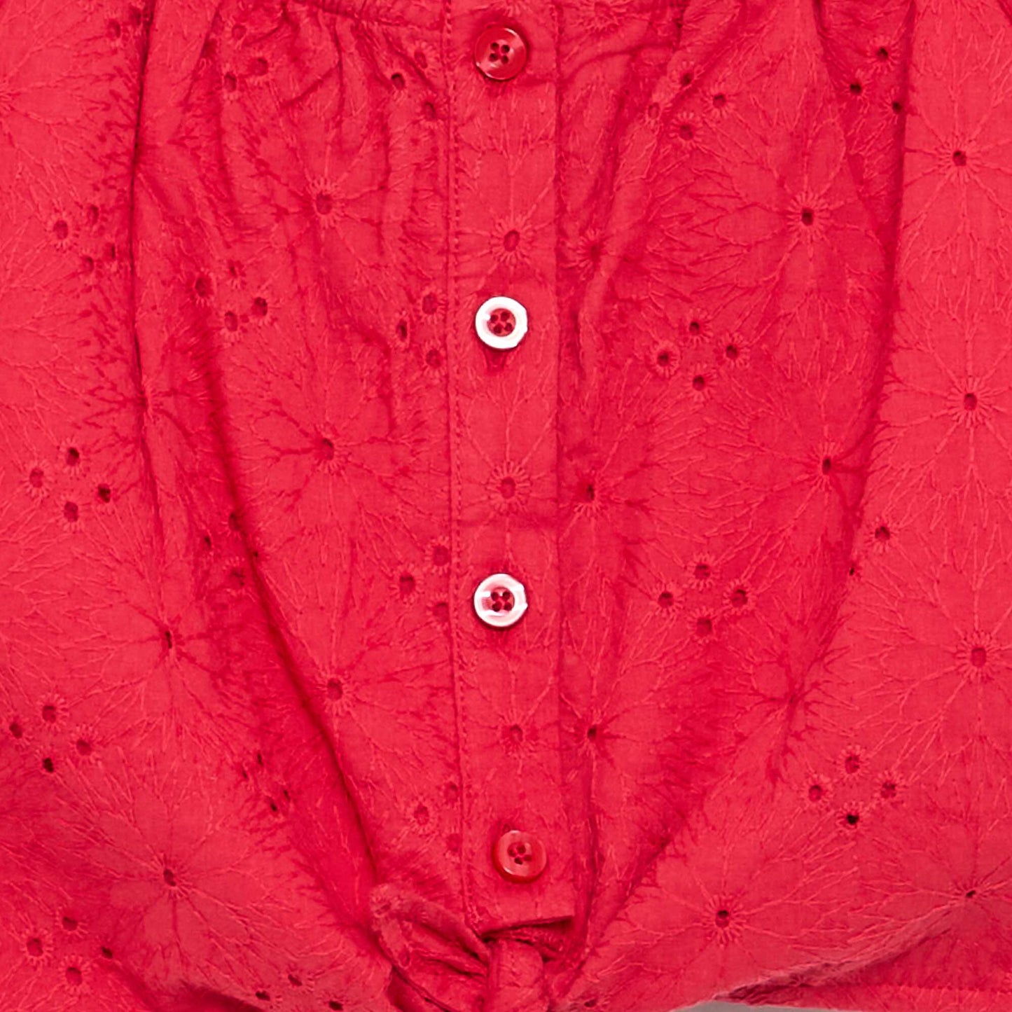 Blouse unie avec broderies anglaises ROUGE