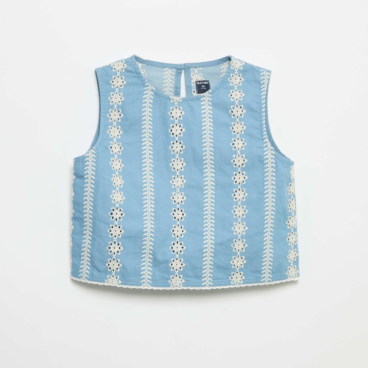 Blouse sans manches avec broderies all over BLEU