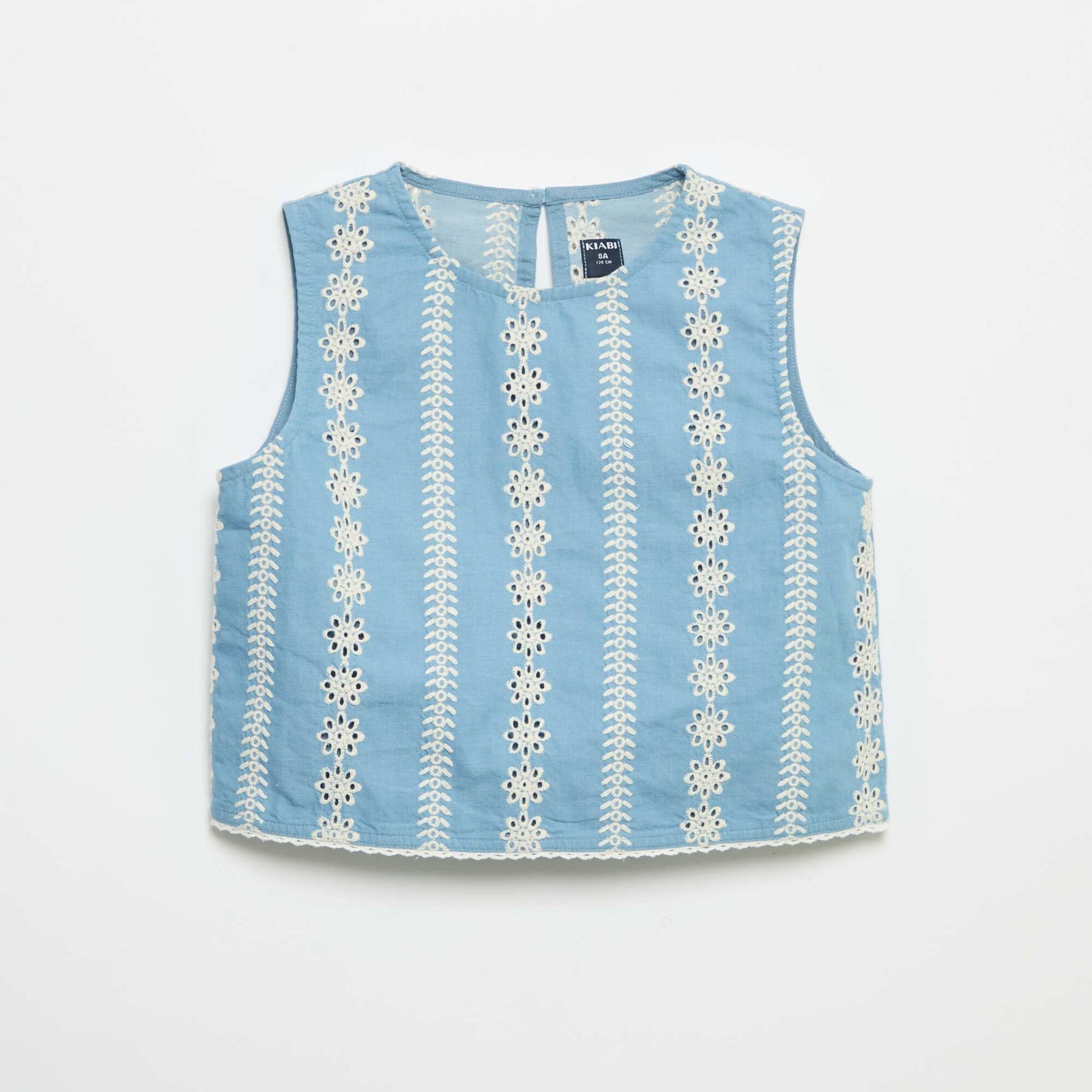 Blouse sans manches avec broderies all over BLEU
