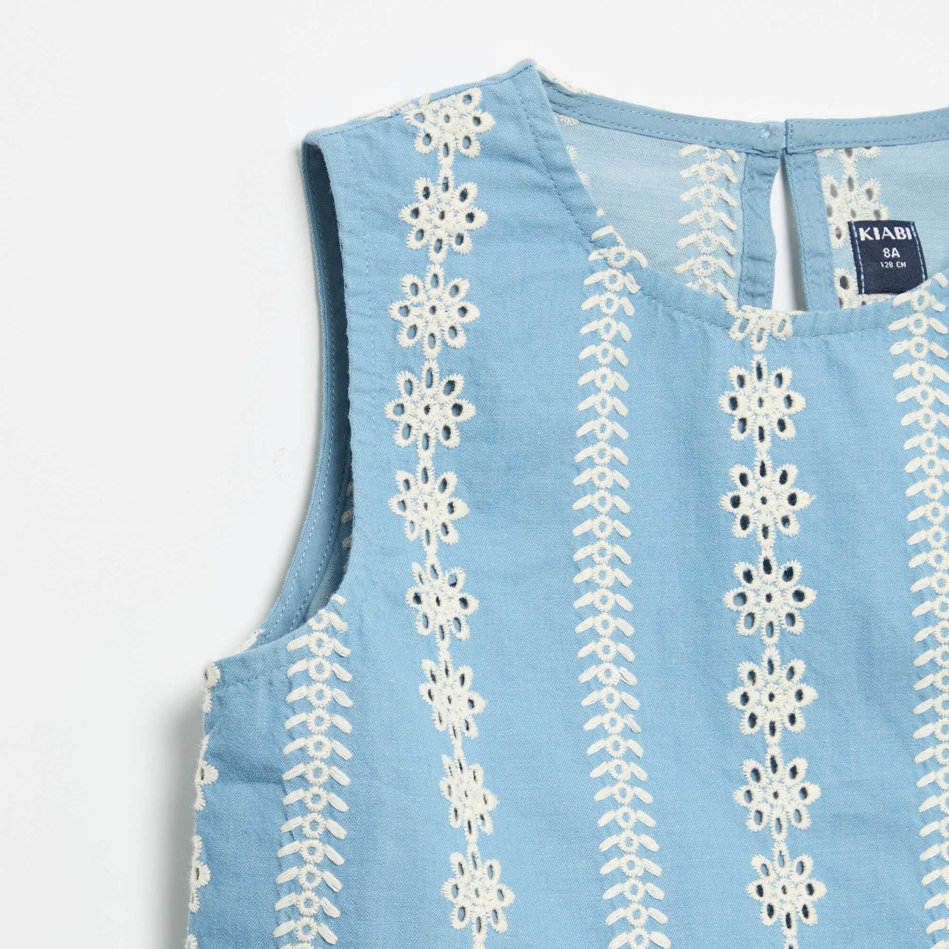 Blouse sans manches avec broderies all over BLEU