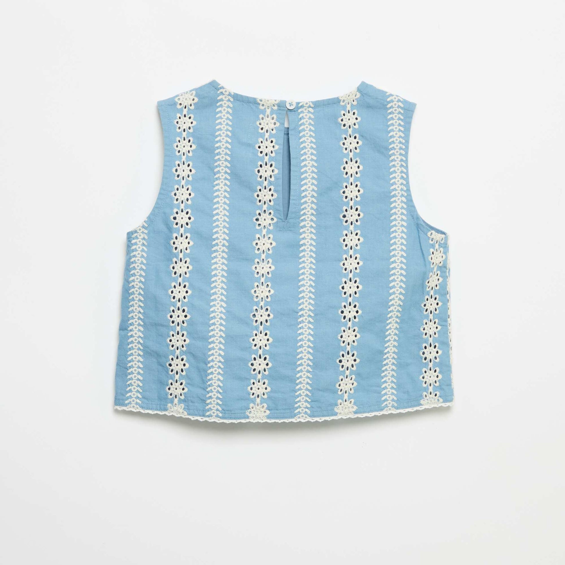 Blouse sans manches avec broderies all over BLEU
