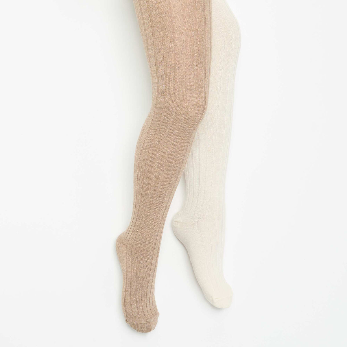 Lot de 2 collants en matière côtelée BEIGE