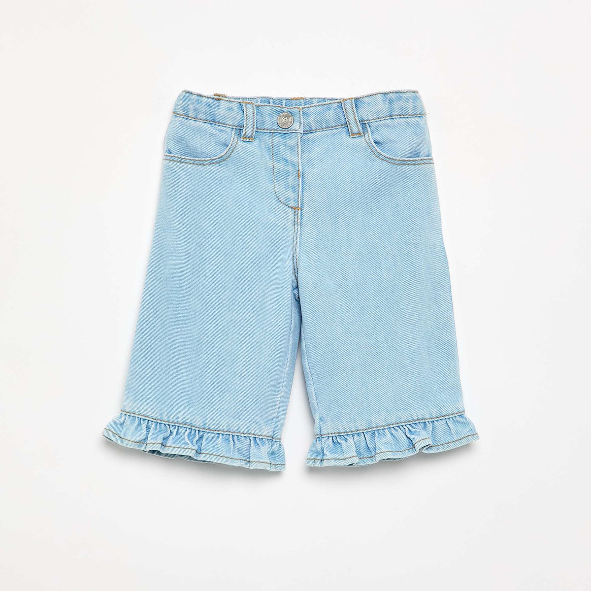 Pantalon large en denim avec volants BLEU